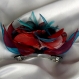 Grande barette fleur en tissu & plumes et perles 117