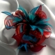 Grande barette fleur en tissu & plumes et perles 117