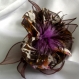 Grande barrette fleur en tissu & plumes et perles 128*