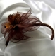 Serre-tête fleur marron  en organza, plumes et perles