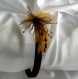 Serre-tête large marron et jaune décorée de plumes et de perles