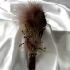 Serre-tête large  marron-beige décorée de plumes et de perles