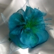 Grande barrette fleur en tissu & plumes et perles 152
