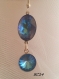 Boucles d'oreilles cabochon  en cristal swarovski facetté bleu clair,supports argent,crochets d'oreille argent,