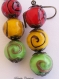 Boucles d'oreilles en perles de verre de murano authentique rouge, vert et jaune,3 perles rondes de 12 mm de diamètre,dormeuses bronze,