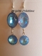 Boucles d'oreilles cabochon  en cristal swarovski facetté bleu clair,supports argent,crochets d'oreille argent,