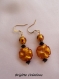 Boucles d'oreilles en perles de verre de murano authentique topaze et gold foil,perle pavé coussin de 15 x 15 mm et ronde 8 mm de diamètre,