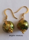 Boucles d'oreilles en perles de verre de murano authentique, billes de 12 mm de diamètre,feuille d'or, sur crochets gold filled,