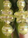 Boucles d'oreilles en perles de verre de murano authentique,stripes vert acide et feuilles d'argent,fleur de 15 mm,rondes de 8 et 10 mm,