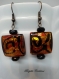Boucles d'oreilles en perles de verre de murano authentiques collection black zig zag,carrés de 18 mm de côté,rondelles murano noires,