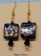Boucles d'oreilles en perles de verre de murano authentiques, 15 mm, noires, aventurine, feuille d'argent, feuille d'or, cristal swarovski,