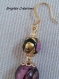 Boucles d'oreilles en perles de verre de murano authentiques,fiorato violet,rose,feuille d'or, perles de 12 et 8 mm,crochet gold filled,