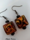 Boucles d'oreilles en perles de verre de murano authentiques collection black zig zag,carrés de 18 mm de côté,rondelles murano noires,