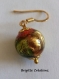Boucles d'oreilles en perles de verre de murano authentique, billes de 12 mm de diamètre,feuille d'or, sur crochets gold filled,