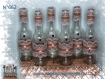 6 bouteilles ou vases n °662 recycle en verre boheme toile de jute et dentelle. fabrication artisanale