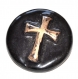 1012r / gros bouton original en céramique émaillée noir croix doré 32mm 