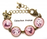 B3.51 bijou femme fleurs roses bracelet bijou fantaise bronze 4 cabochons verre rayée rayures marine marinière vintage rétro rouge