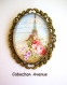 B3.150 bijou femme paris carte postale broche épingle bijou fantaise bronze cabochon verre tour eiffel fleurs roses romantique vintage (série 2)
