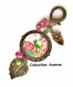 B3.888 bijou femme oiseau pivoines multicolores bijou de sac bijou fantaisie bronze cabochon verre feuilles vertes fleurs d'asie asiatique chine chinoise japon japonaise (série 1) 