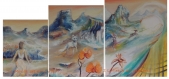 Triptyque peint : plénitude en montagne à l'aube