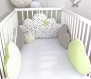 Tour de lit bébé 60cm large, nuages,  5 coussins , blanc, vert anis et taupe