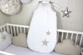 Tour de lit bébé 60cm large, nuages,  5 coussins, beige/grège et blanc