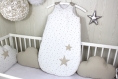 Tour de lit bébé 70cm large, nuages,  5 coussins, beige/grège et blanc