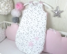 Tour de lit bébé 60cm large, nuages,  5 coussins, rose pâle et blanc à étoiles grises