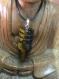 Collier  pointe Œil de tigre & son cordon en cuir noir 