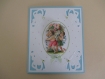 Carte 3d 2 petits anges et fleurs bleu blanc vert
