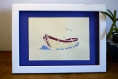 Cadre tableau en papier découpé décoration intérieure murale  paysage bateau bleu beige cadeau