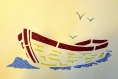 Cadre tableau en papier découpé décoration intérieure murale  paysage bateau bleu beige cadeau