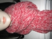 Echarpe femme laine alpaga et soie  rouge et naturel tricot fait main