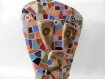 Sculpture visage d'homme terre cuite et mosaïque. bronze et multicolore. 