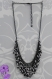 Black & white - collier chaîne noire et franges en perle de rocaille noires et argent