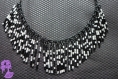 Black & white - collier chaîne noire et franges en perle de rocaille noires et argent