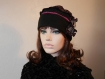 Bonnet en laine et polyester noir à pois rose et gris noella 24