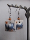 Boucles d'oreilles carrées en céramique raku couleur blanc/bleu/orange