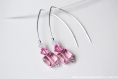 Swarovski boucles d'oreilles cristal cube rose / argent 925