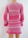 Pull tricot fait main en coton rose col v, taille 38/40