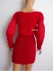 Pull rouge tricot fait main encolure fantaisie à franges