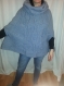 Cape poncho femme en laine bleu gris col montant