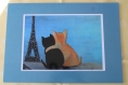 Set de table chats amoureux devant la tour eiffel bord bleu clair