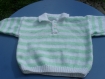 Polo vert et blanc tricoté main, pour bébé taille 12 mois