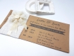 Faire part  mariage personnalisé bandeau lin et fleur tissu - 2 cartons  kraft ou vergé blanc cassé