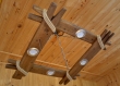Lustre fait main en bois naturel et corde de jute, plafonnier, plafonnier, lampe en bois d'origine
