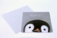 Carte postale « pinguito » illustrée d’un bébé pingouin sur fond gris pastel et texte 