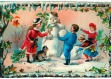 Set de table  noël, vintage, design original,semi-rigide, plastique, pvc - lavable - décoration de table - illustraion -  enfants scluptant un bonhomme de neige.