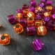 7 perles synthétiques cubes 6 x 6 mm - mix orange et rose vif