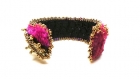 Bracelet manchette soie noire, velours et perles de verre dorées 